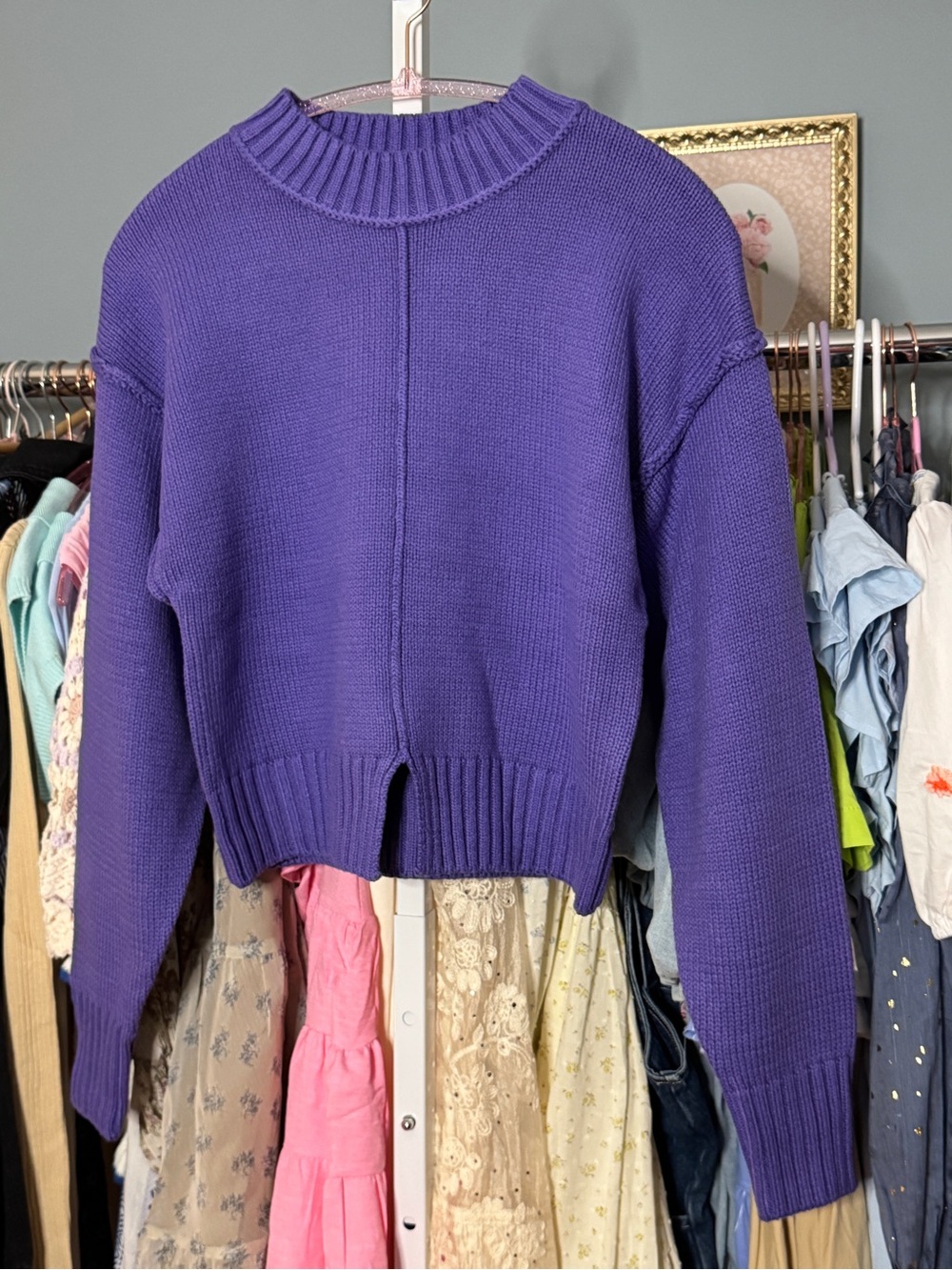 Double Zero Violet Crewneck Sweater with Rib Trim